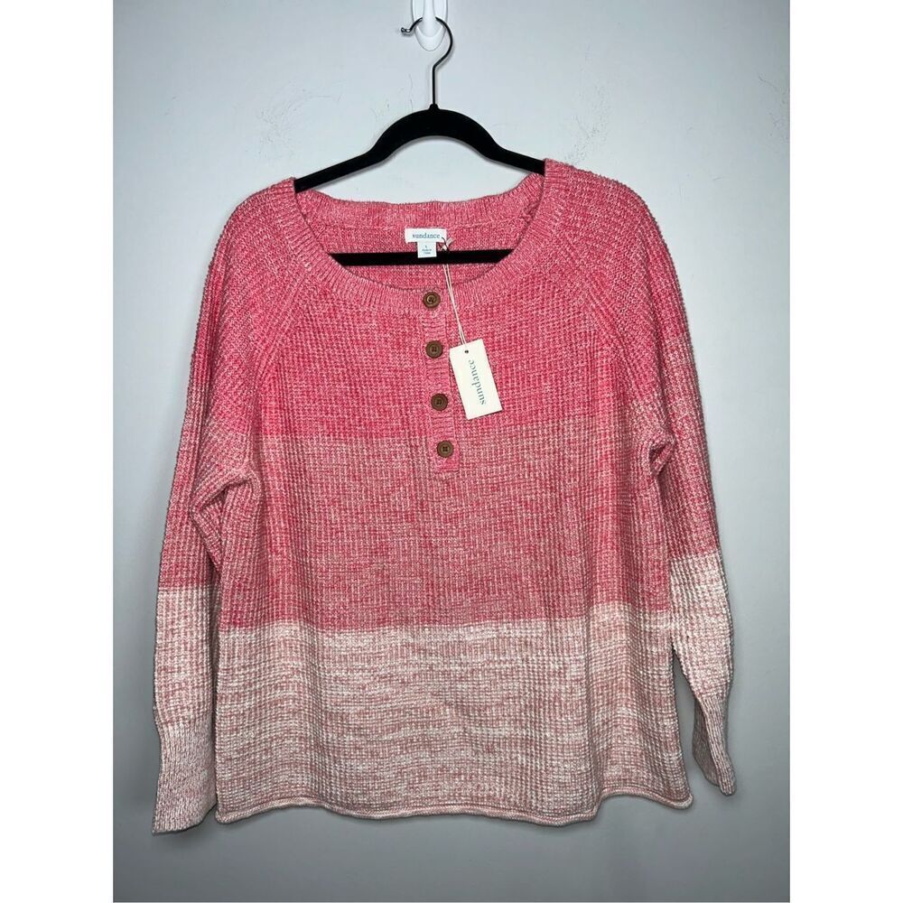 Sundance Avedon Henley sweater in pink ombre with wooden buttons size Large C16-